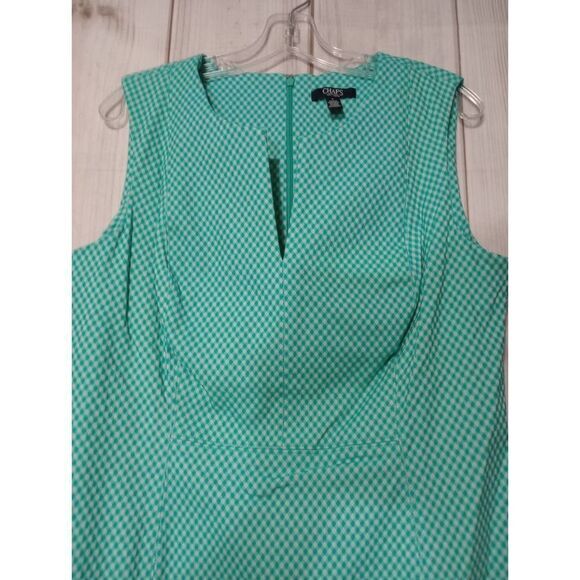 Ladies 16 Chaps Sleeveless Green Checkered Dress Career Work Office Interview - Picture 3 of 7